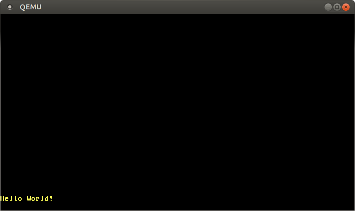 QEMU affichant “Hello World!”