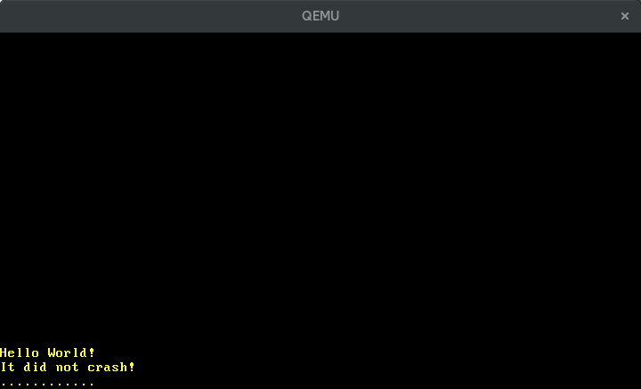 Donanım timer’ını gösteren ardışık noktalar yazdıran QEMU
