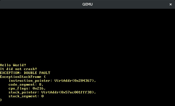 Donanım timer’ı nedeniyle EXCEPTION: DOUBLE FAULT yazdıran QEMU
