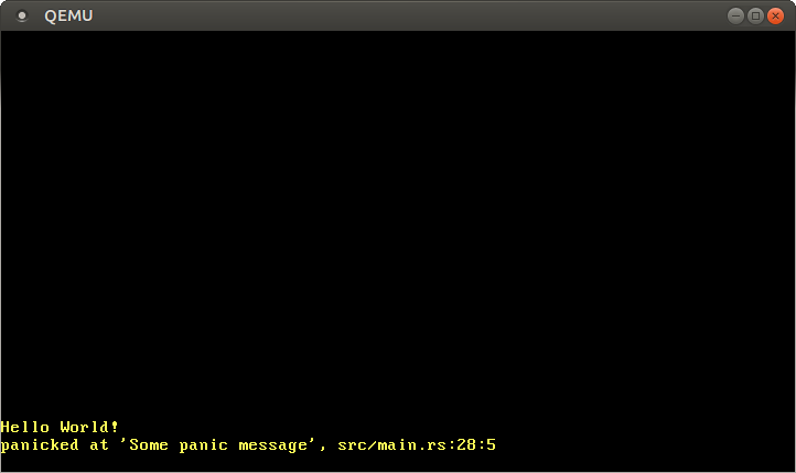 “panicked at ‘Some panic message’, src/main.rs:28:5” yazdıran QEMU