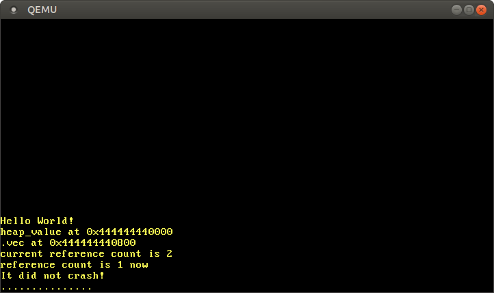 QEMU 打印： heap_value at 0x444444440000 vec at 0x444444440800 current reference count is 2 reference count is 1 now